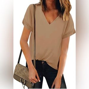 Elegant Tan V-Neck Blouse